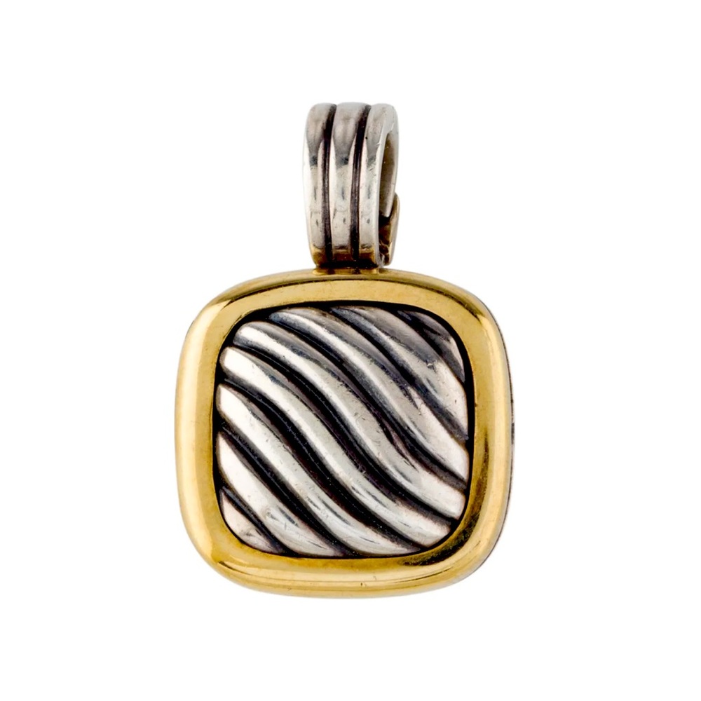 David Yurman 18K Gold & Sterling Silver Sculpted Cable Square Locket Pendant - Picture 1 of 15